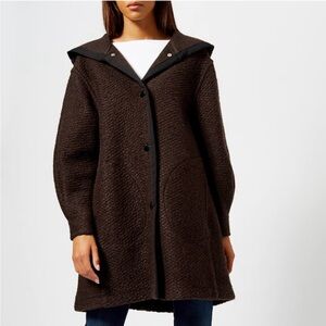 SEE by CHLOE Wool Blend Hooded Coat Medium Brown Snap Closures Pockets